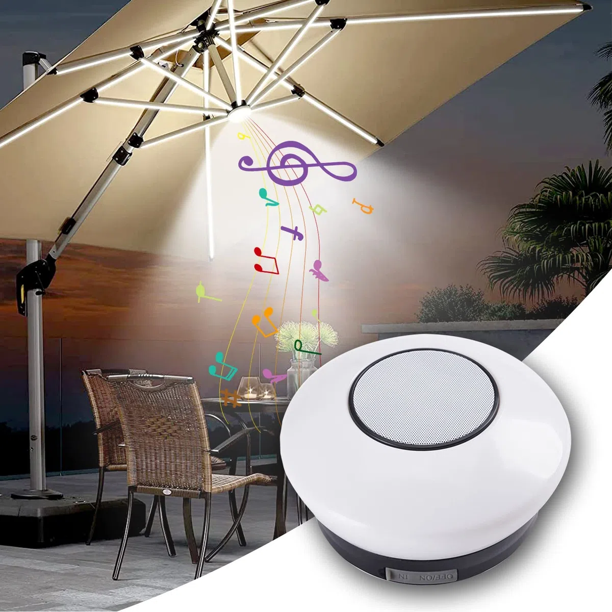 Lampes pour Parasol Rechargeable Bluetooth sans Fil, 8 Couleurs Changeantes, Lumière d'Atmosphère Extérieure