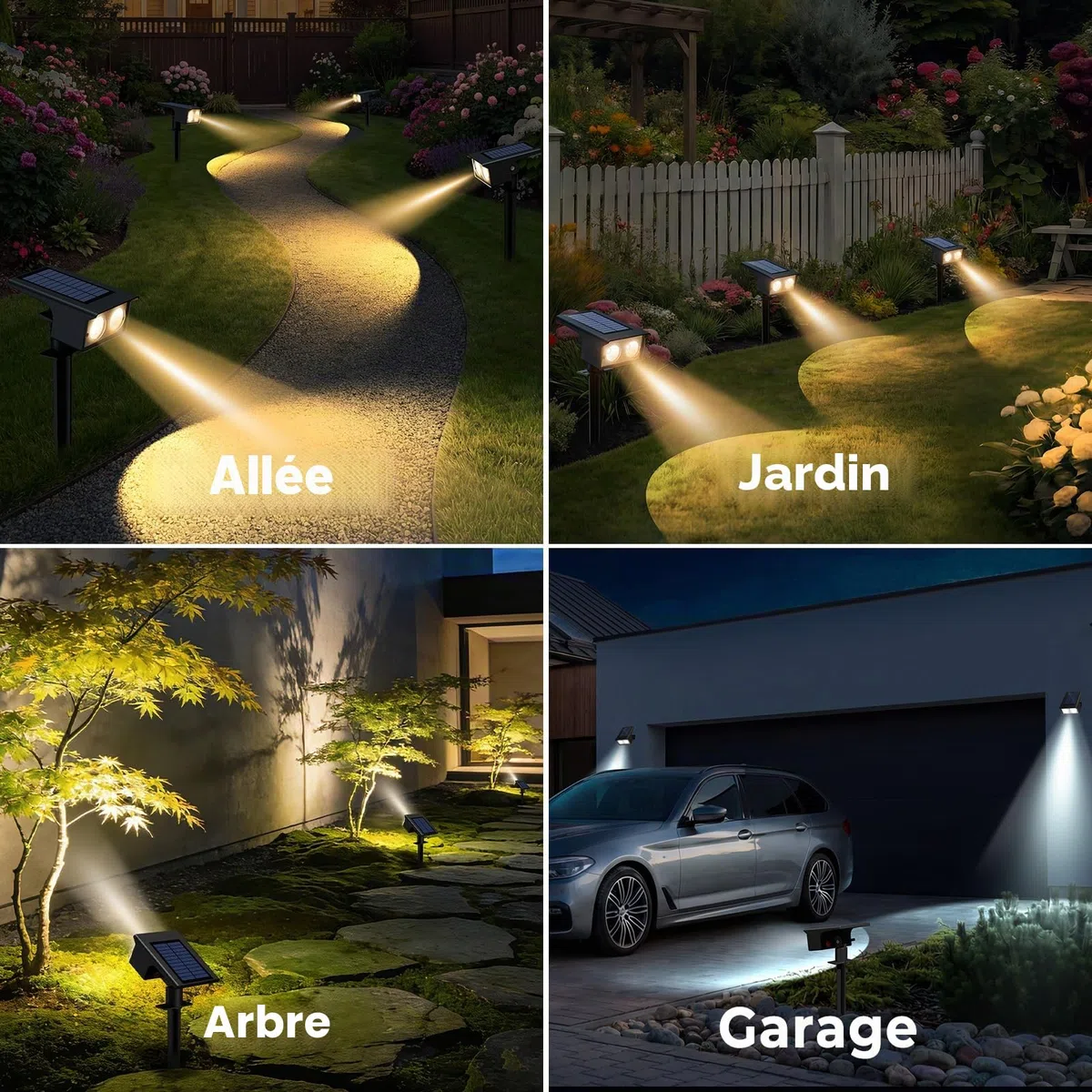 btfarm Lot de 6 Lampe Solaire Extérieur IP65 Étanches 3 Couleurs 3000/4500/6000 K Projecteurs Solaire Jardin Allée Chemin