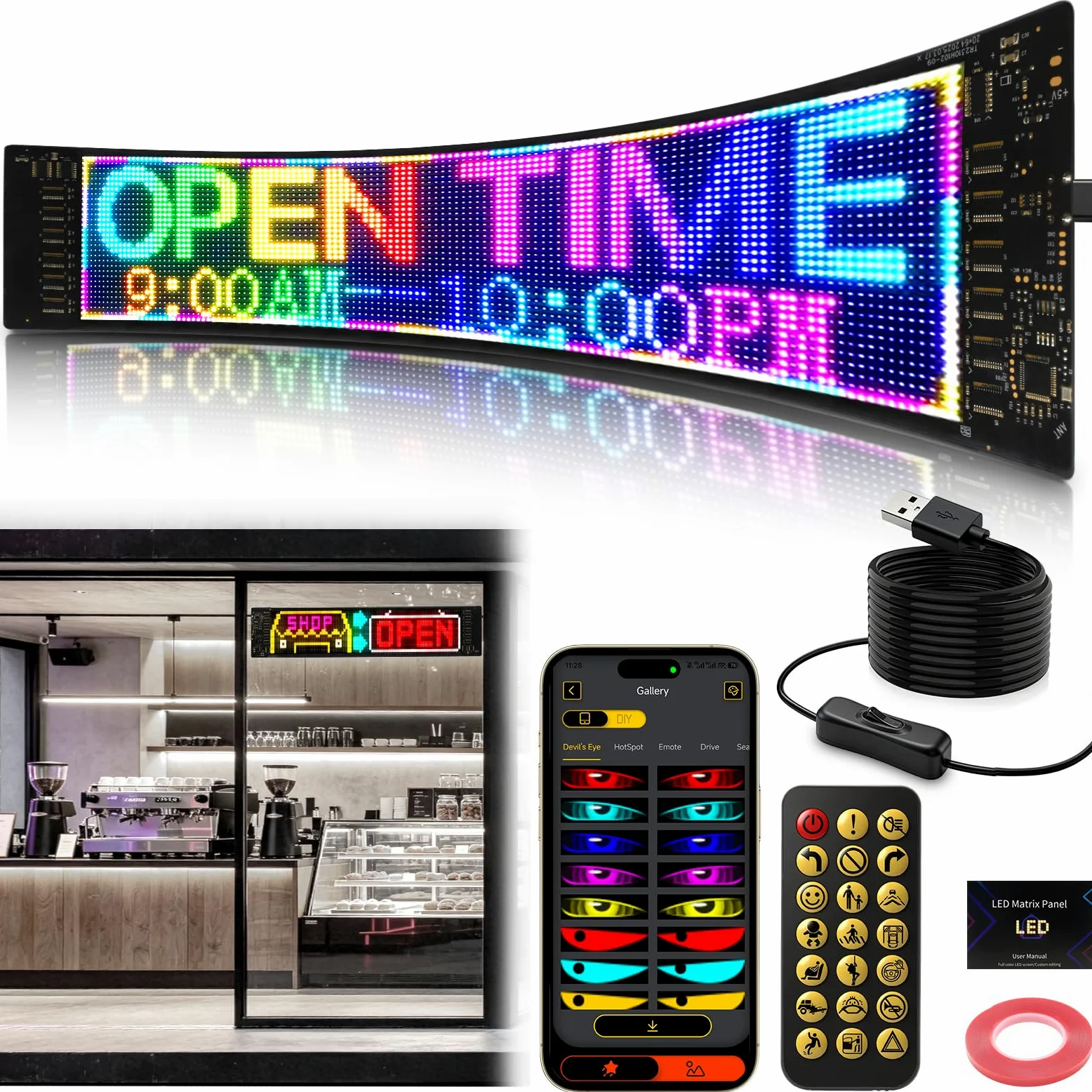 LUXONIC Super Brighter 59.5x12CM Panneau Affichage LED USB 5V RGB imperméable Programmable App Bluetooth Télécommande