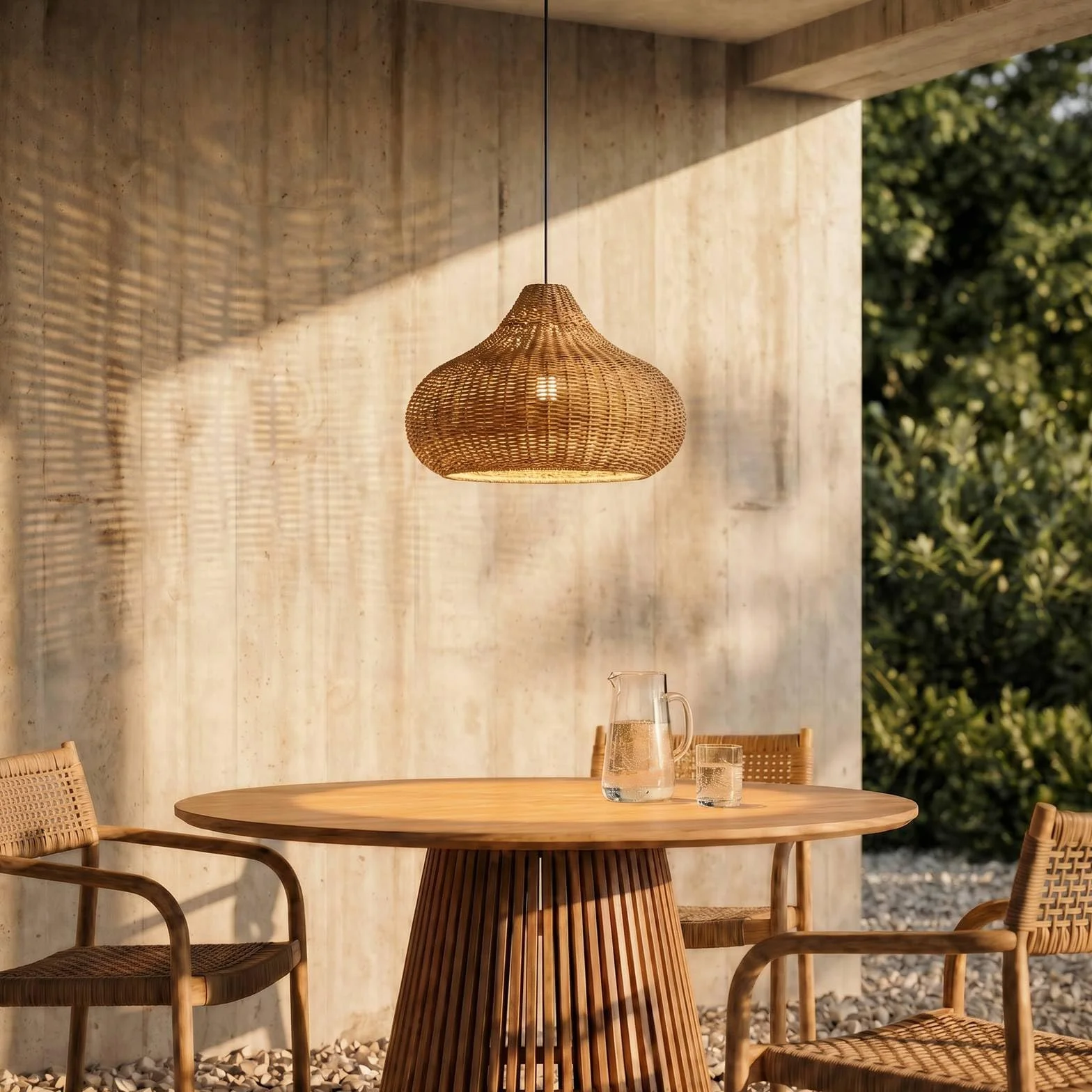 Lucande Taniola Suspension Luminaire Extérieur Marron Bois E27