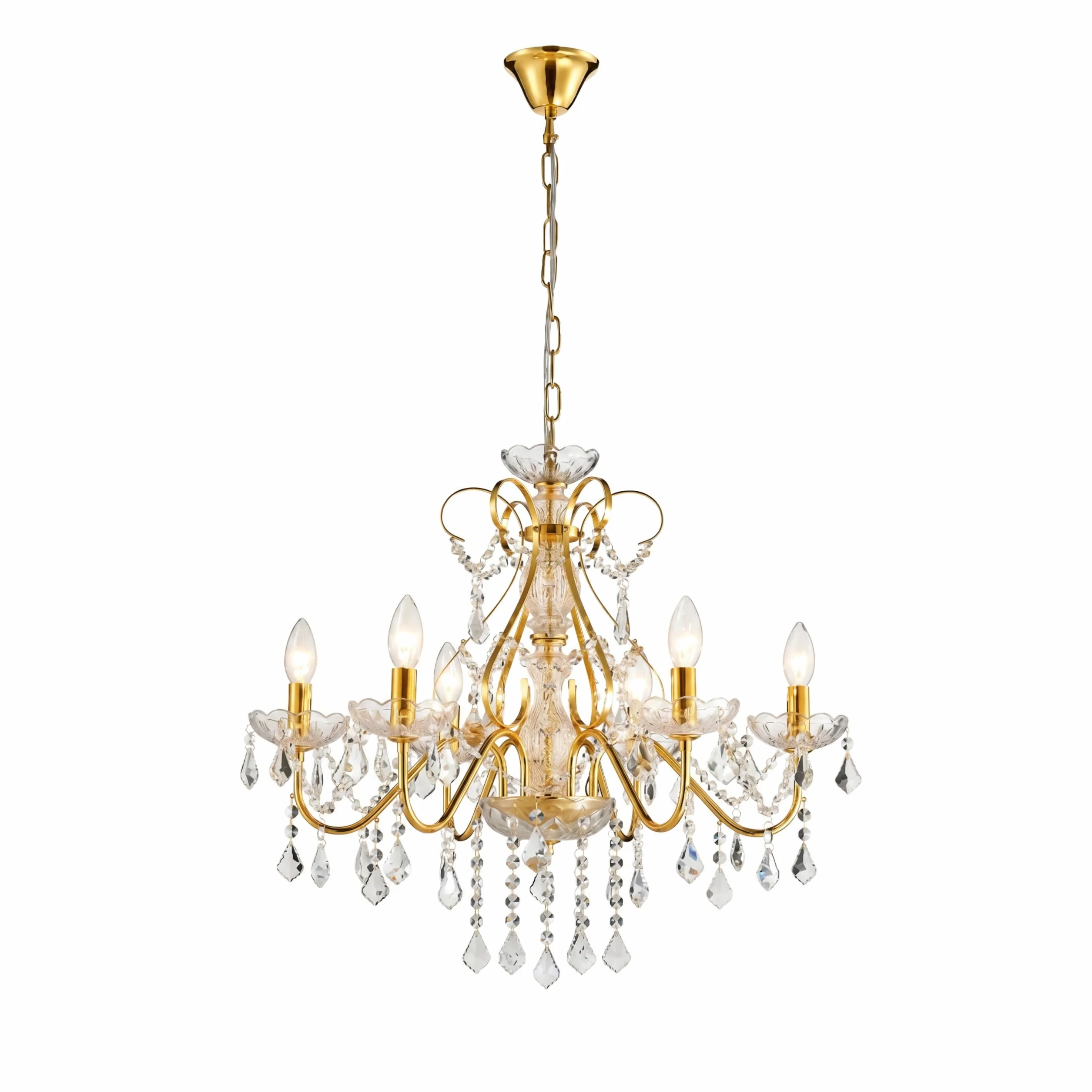 Saint Mossi Lustre en Cristal Doré à 6 Lumières - Moderne en Style Français Goutte de Pluie pour Salle à Manger Chambre H44xW51