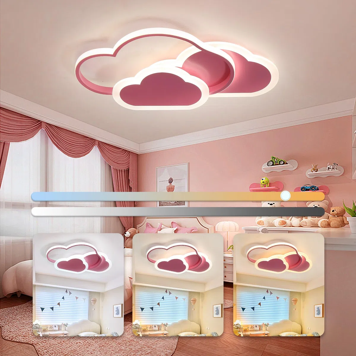 Plafonnier LED - 42W Plafonnier Chambre Enfant 52cm Lampe Plafond avec Dimmable Télécommande 3000-6000K, Rose Plafond Led Nuage Créatif Moderne Chambre pour Chambre à coucher Chambre d'enfant
