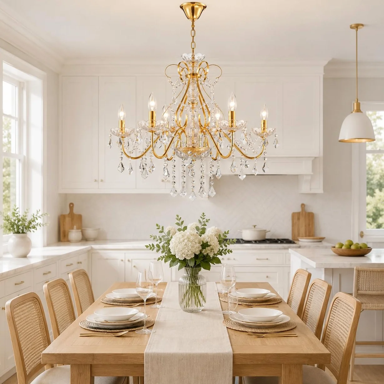 Saint Mossi Lustre en Cristal Doré à 6 Lumières - Moderne en Style Français Goutte de Pluie pour Salle à Manger Chambre H44xW51