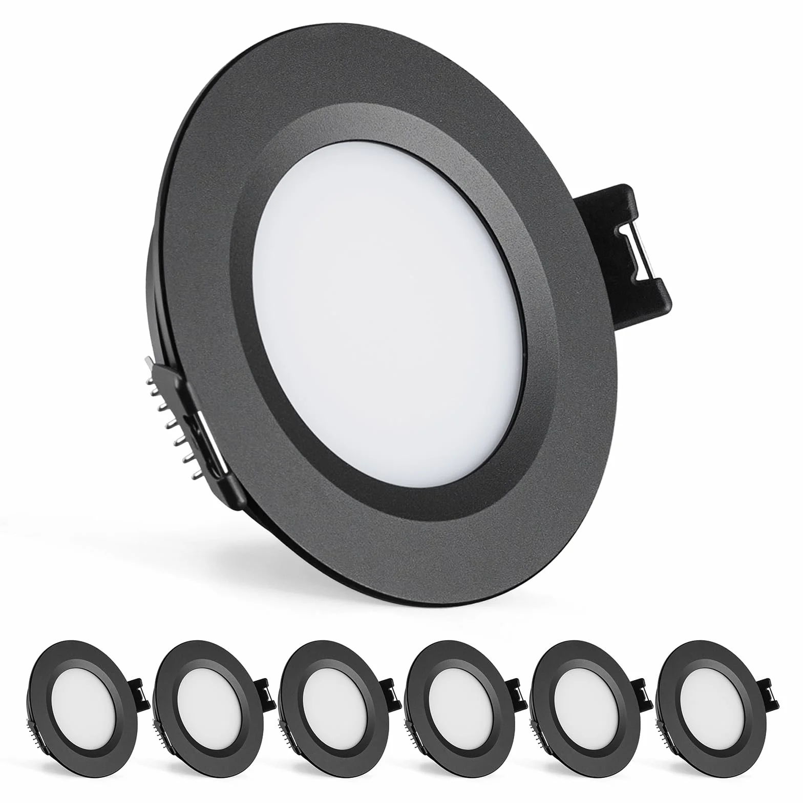 Gr4tec Spot LED Encastrable 12V Noir, 3W Plafond Dimmable 3000K Blanc Chaud 240LM, Alu Spots Encastrable Extra Plat 12mm, Trou 58-62mm, IP44 Spot Encastré pour Camping-car Caravane Bateau, Lot de 6