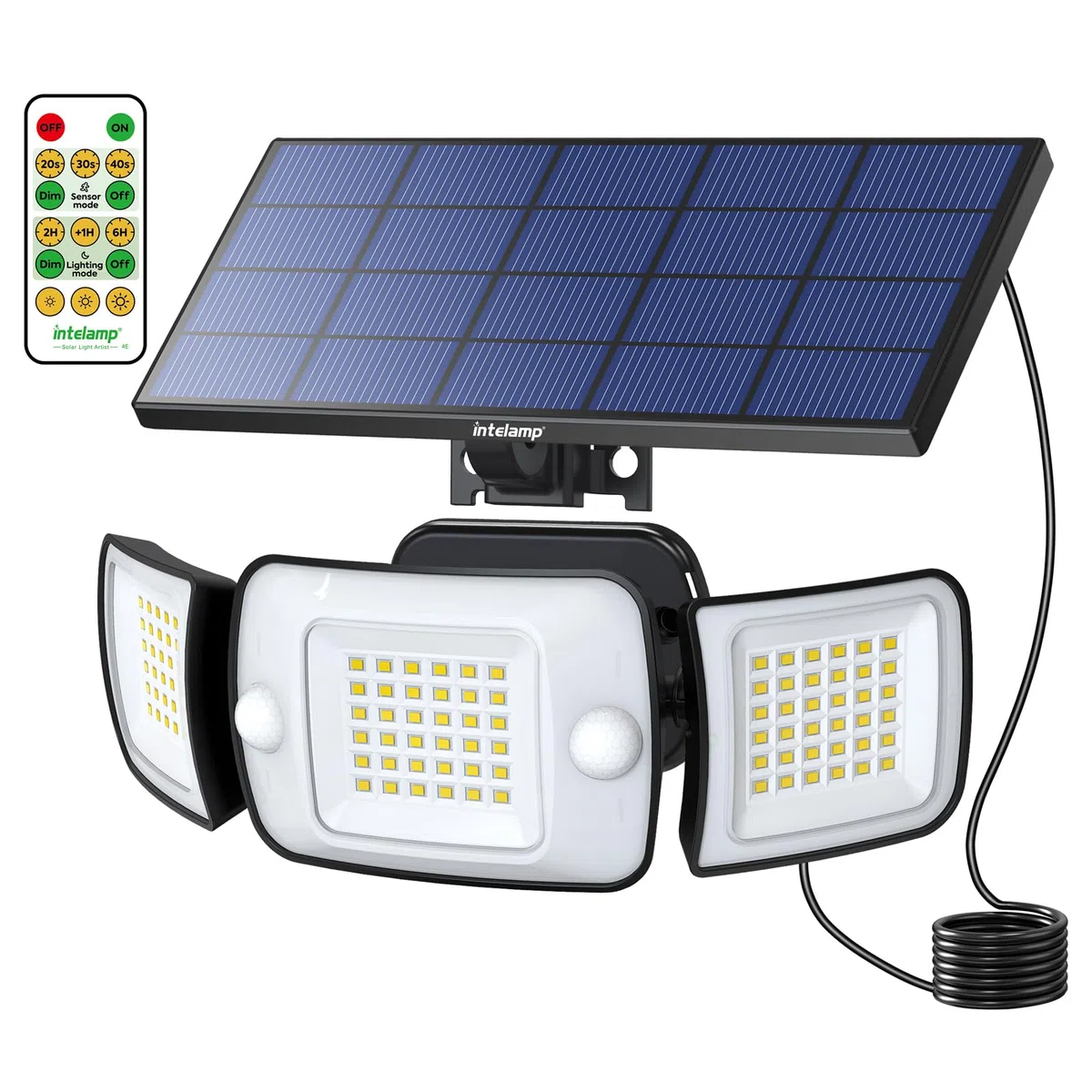 Intelamp Lampes Solaires d'Extérieur avec Télécommande, Éclairage Solaire Extérieur Waterproof, Panneau Indépendant, 4 Modes 270° Grand Angle, 2.7m Câble