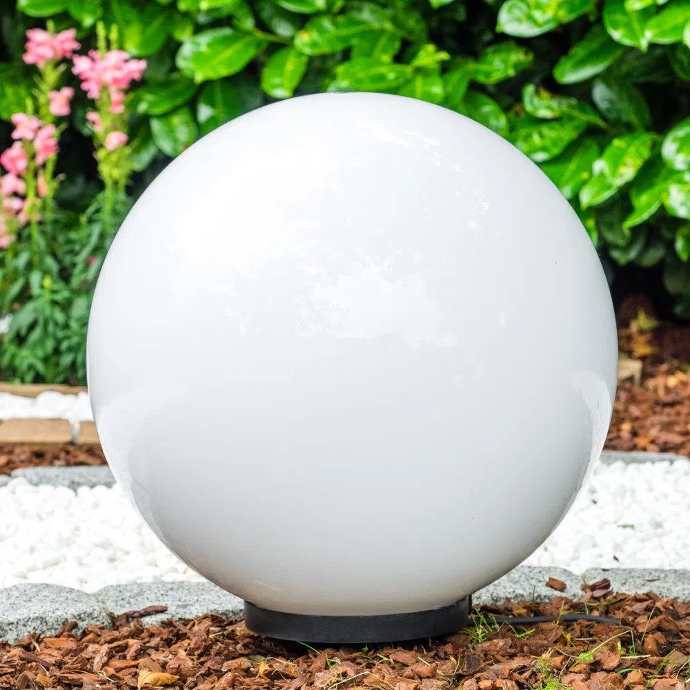 Boule lumineuse Miau avec piquet de terre, lampe d'extérieur en plastique blanc Ø 50 cm E27, câble 5 m