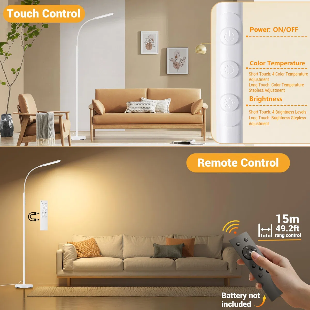 Lampadaire LED Dimmable 18W 1200lm avec Télécommande et Contrôle Tactile 4 Températures 4 Luminosités Blanc