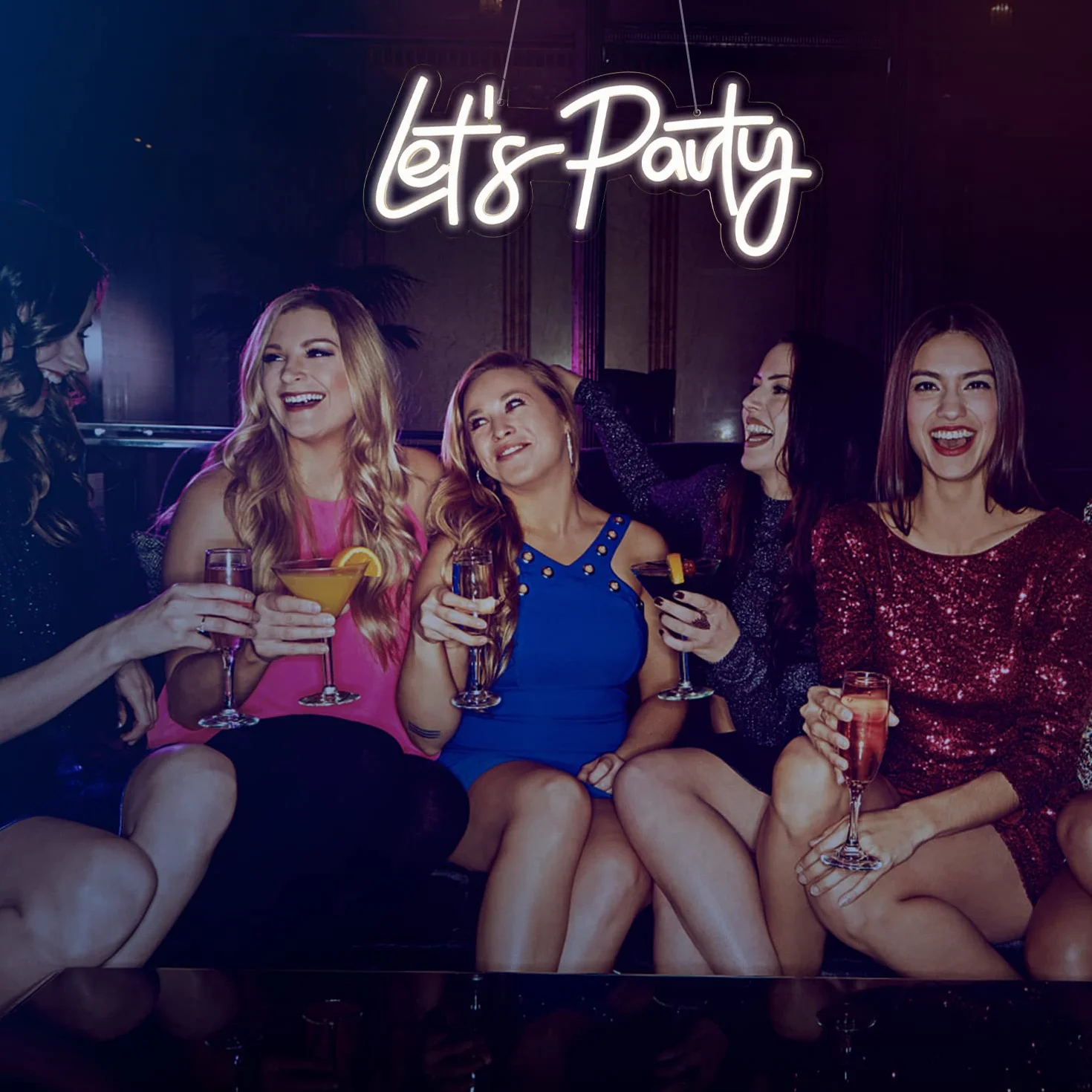 Lets Party Neon Sign Led Dimmable Décoration au néon pour fête anniversaire murale