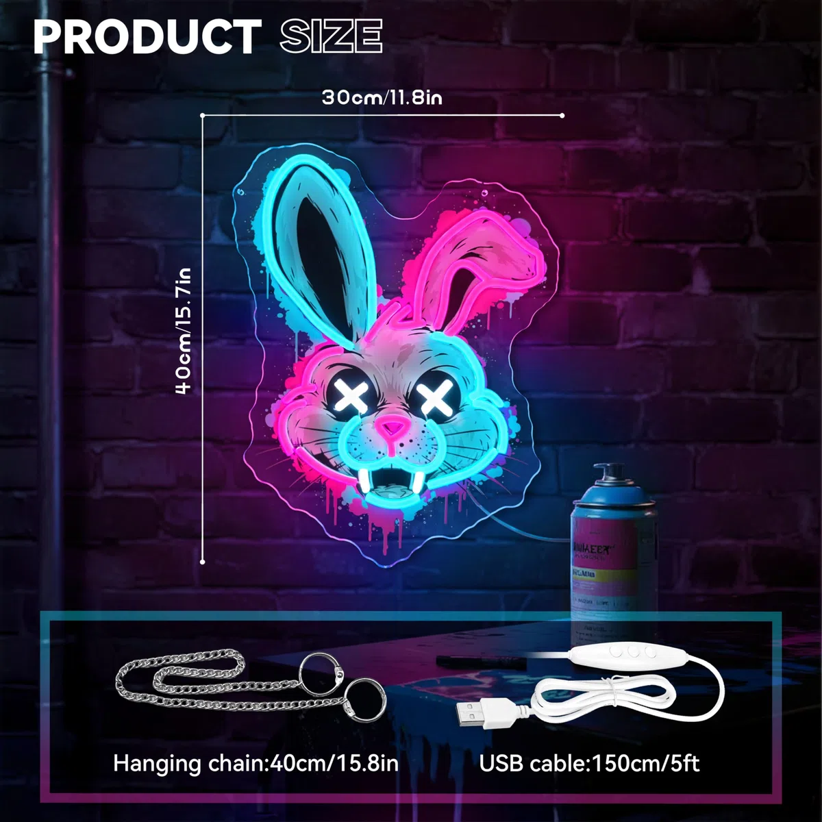 Cyberpunk - Panneau néon pour décoration - Cyberpunk - Lumière néon UV LED - Fonctionnement USB - Avec interrupteur à intensité variable - Pour salle de jeu, chambre à coucher, salon