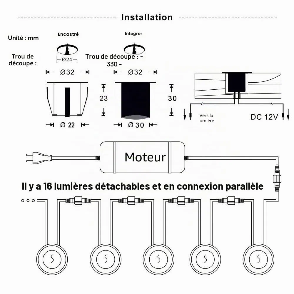 SMY Lot de 16 Spots LED Encastrable Extérieur IP67 Étanche Ø 32mm Blanc Chaud 2800K
