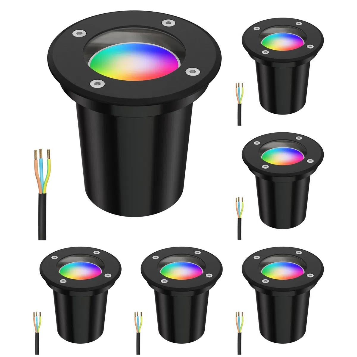 ledscom.de BOLI 6 lampes encastrées sol extérieur IP67 noir rond 108mm LED RGB smart 473lm