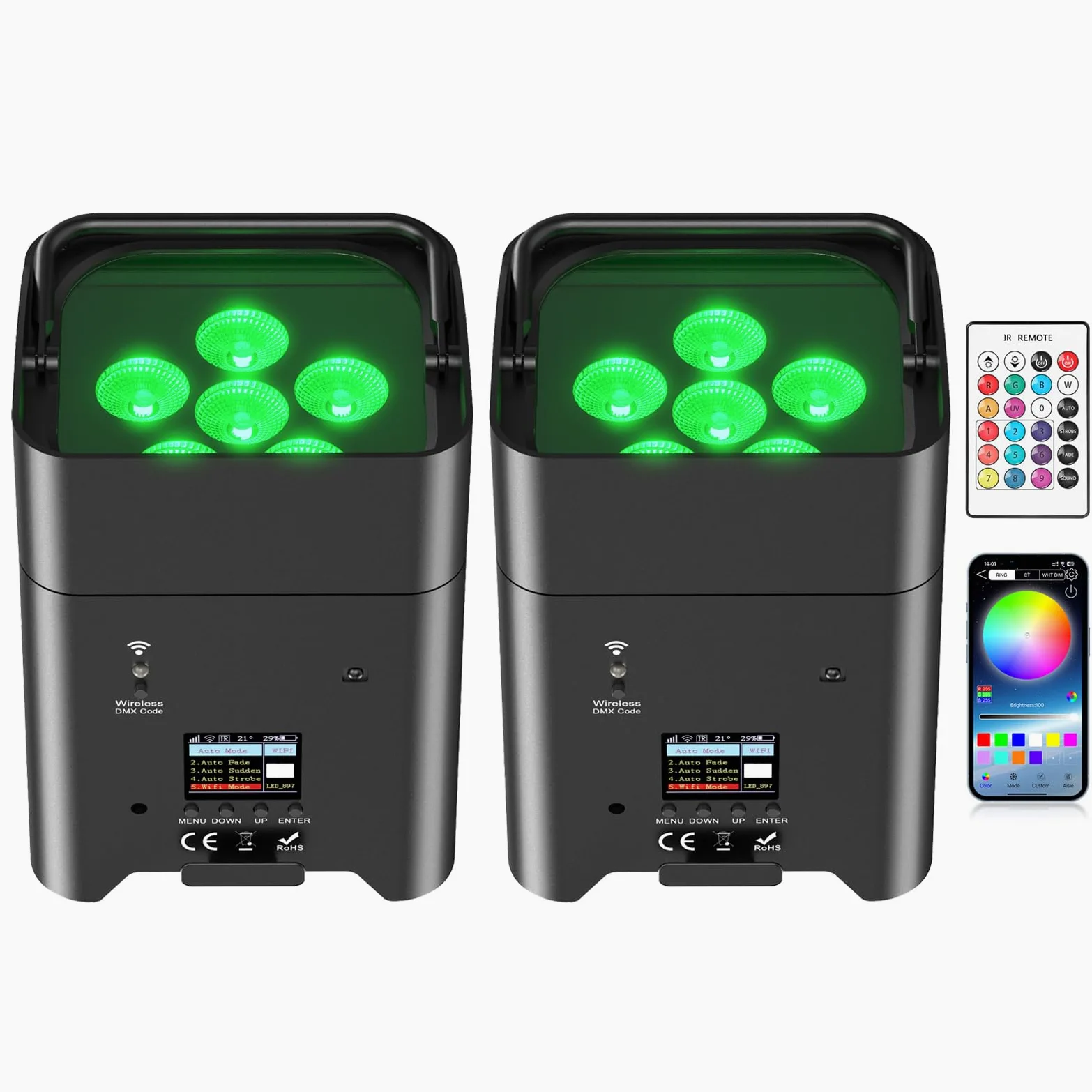 Projecteur LED RGBWA+UV 108W avec télécommande APP DMX-6/10CH éclairage scène batterie