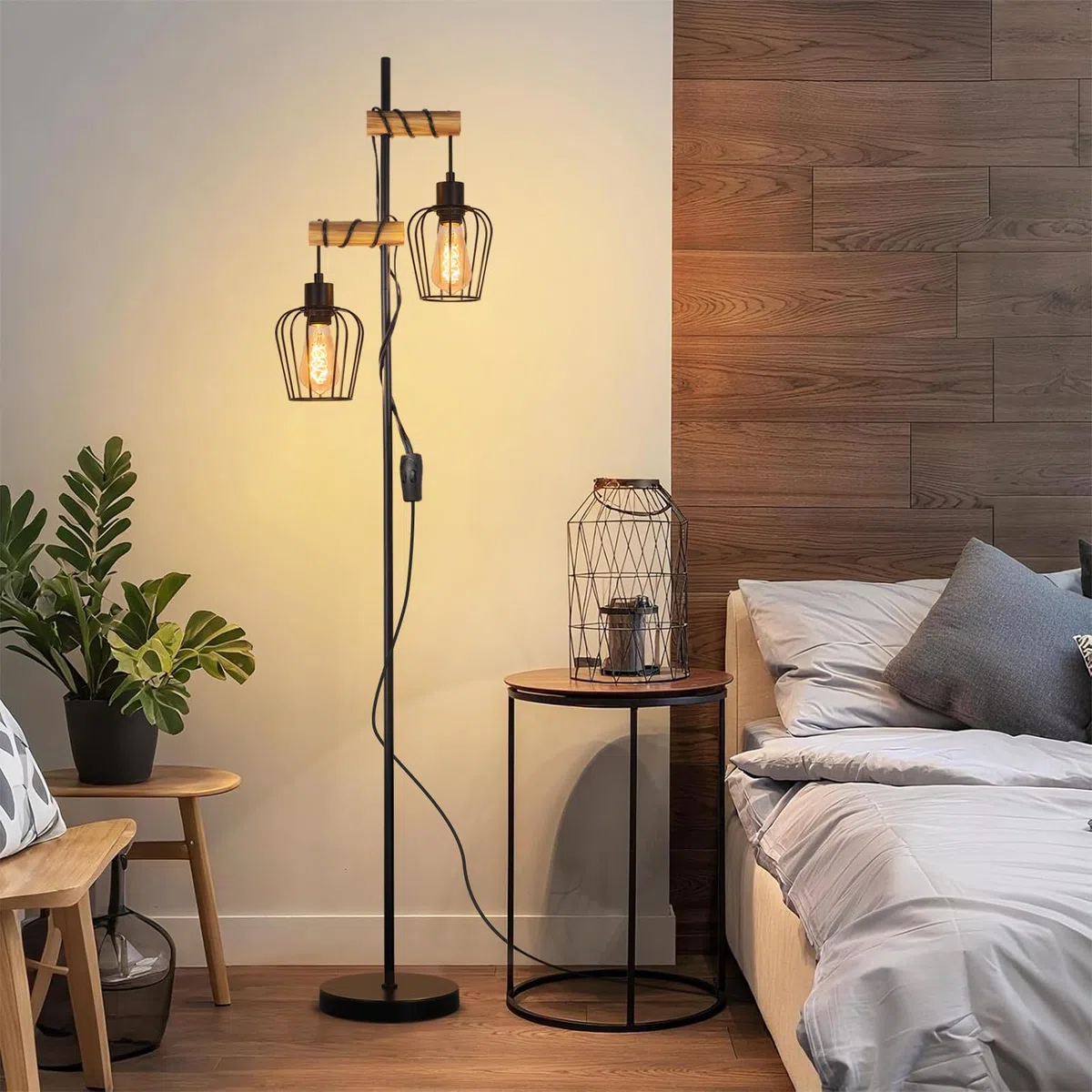 Lampadaire Vintage Industriel Bois et Métal pour Salon Chambre