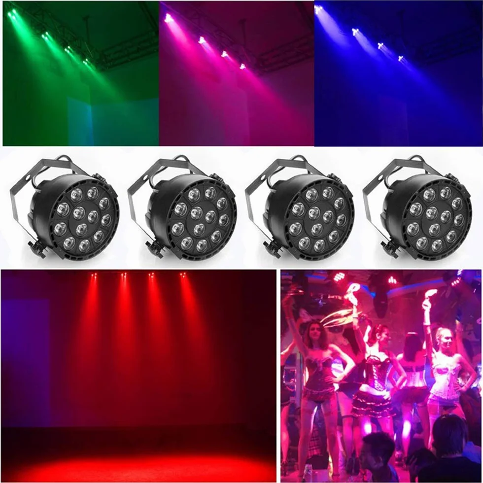 COMETX Projecteur RGBW LED 12W 12pcs Lampe Étape Son Activé Disco Automatique pour Club Mariage DJ Party Pub KTV, Pack de 4