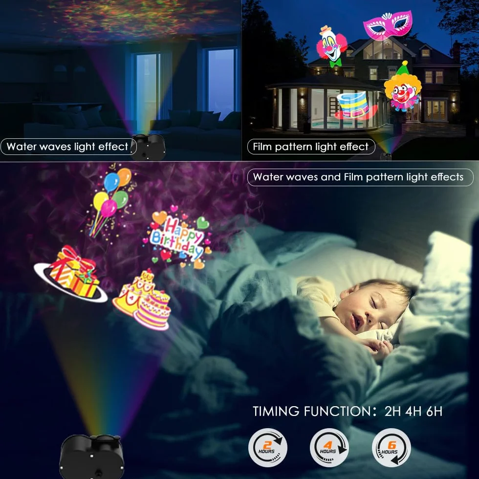 YAZEKY Projecteur Noel Exterieur Interieur, Projecteur LED Extérieur Noël avec 16 Diapositives et 10 Couleurs Océan, Télécommande, Minuteur, Lampe Flocon de Neige Decoration pour Noel Exterieur Fête