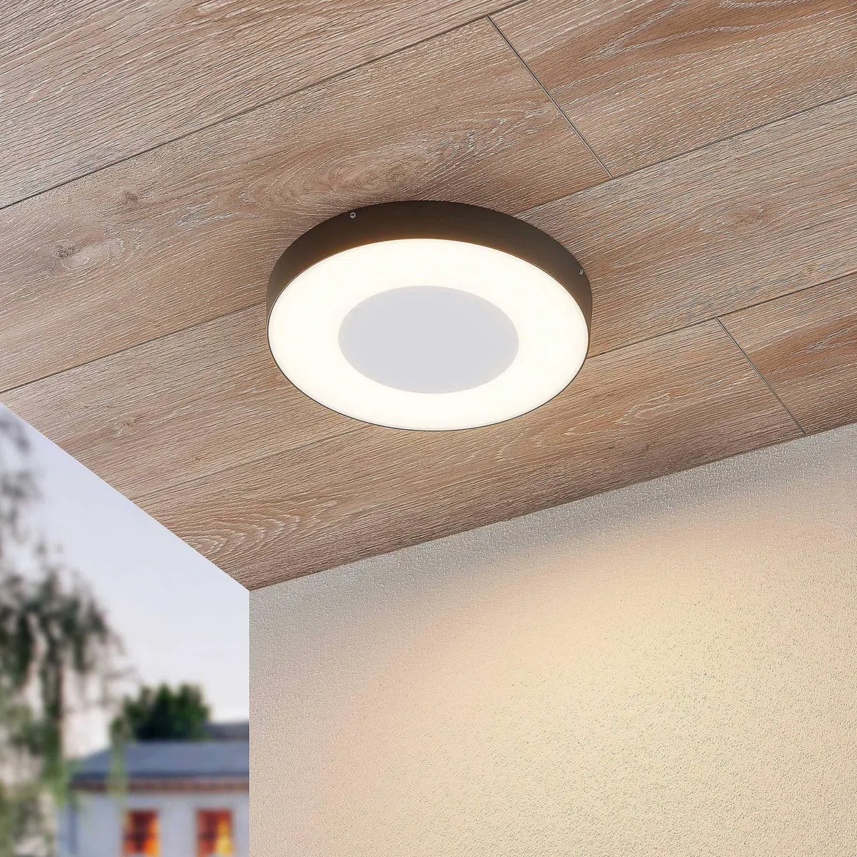 LED Plafonnier extérieur Sora (Moderne) en Gris Aluminium (1 lampe,à), Luminaire d’extérieur pour le jardin la terrasse balcon & maison plafonnier