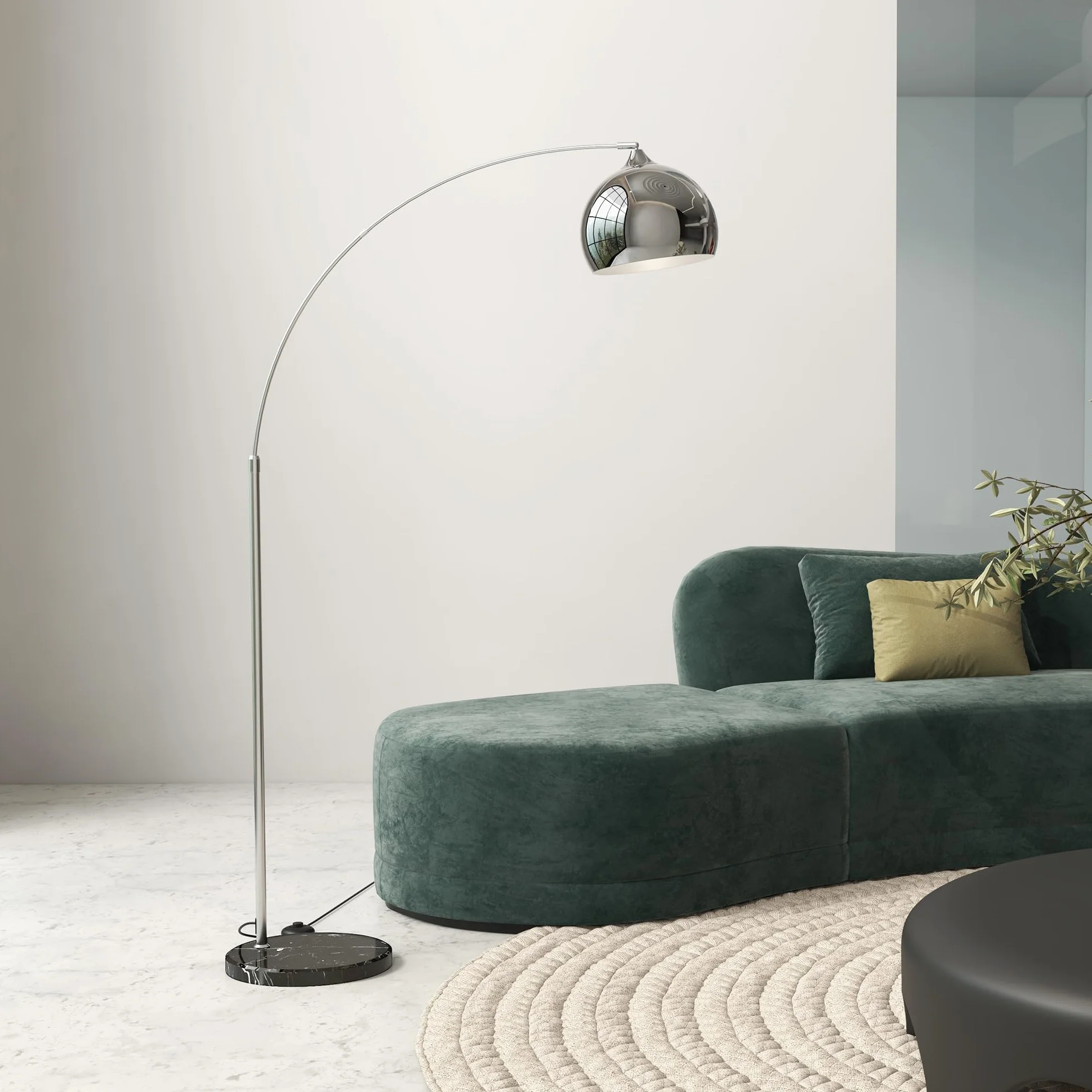 HOMCOM Lampadaire Arc avec Abat-jour Argenté, 40W E27, Pied Marbre, Hauteur Réglable 170-180 cm, Noir Gris